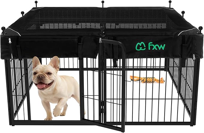 FXW Rollick Unleashed Dog Playpen for Indoor, Yard, RV Camping, 24 inch 8 Panels Dog Pen with Playpen Cover for Small and Puppy Dogs, Black│Patented