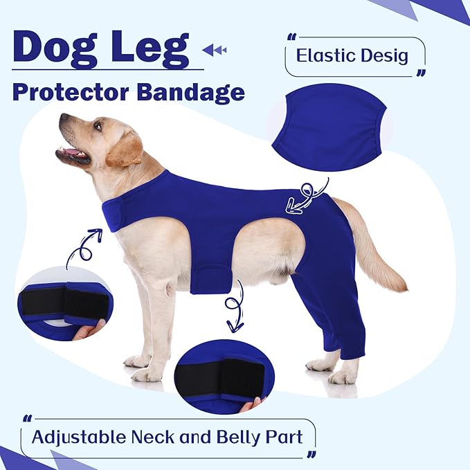 ROZKITCH Dog Body Suit Open Male Rear for Right Left Leg, Pet Prevent Licking Wound Elbow Protector, Dog Recovery Suit Cone Collar Alternative for Sprain ACL CCL Arthritis Joint Care Blue 2XL