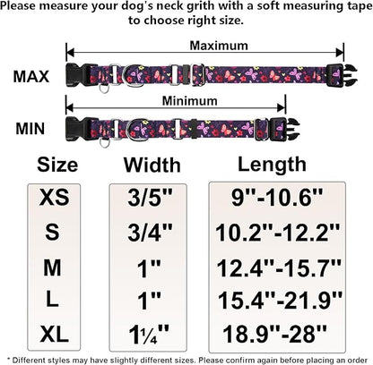 Martingale Collar with Buckle Purple Nylon Adjustable Cute Girl Female Dog Collars (Butterfly Floral, Large)