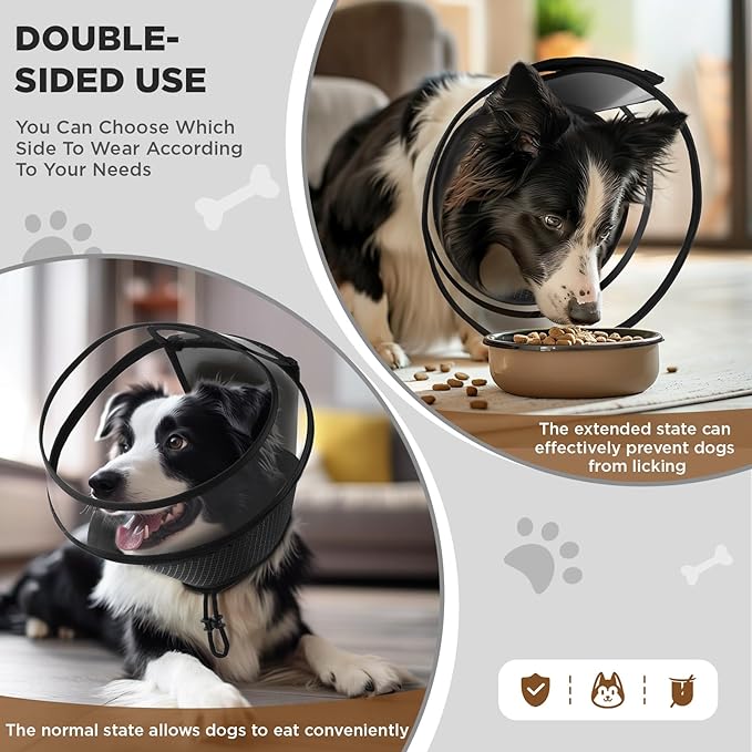 Soft Dog Cone for Dogs After Surgery,Transparent Breathable Dog Cone Collar for Small Large Medium Size Dog,Adjustable Depth Pet Recovery Collars,Elizabethan Collar for Dogs Stop Licking (Black-M)