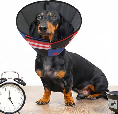 Queenmore Dog Cones for Small Dogs, Dog Cone Collar to Prevent Licking Wounds, Adjustable Comfy Cone for Dogs, Adjustable Elizabethan Collar for Pets, USAFlag S