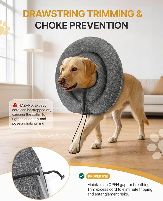 MIDOG Dog Cone Collar for Large Medium Dogs, Soft Inflatable Dog Cone Alternative After Surgery, Adjustable Protective Recovery Cone - Patented Alternative E Collar Does Not Block Vision (Gray,M)