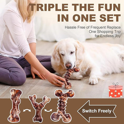 Kseroo Indestructible Dog Toys for Aggressive Chewers 3-Pack: Bacon Flavored Dog Chew Toys, Tough Dog Toys for Medium & Large Dogs (20-90lbs), Heavy Duty Nylon Dog Bone Toys to Keep Them Busy, Brown