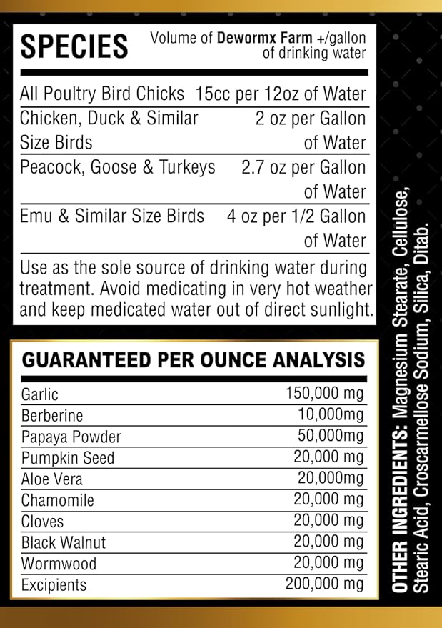 Farmalab Natural Dewormer No Withdraw Hens, Ducks, Roosters, Turkeys, Goose, Parakeets, Cockatiels, Lovebirds, Finches, Quakers, Pigeons, Palomas, Buchones, All Baby Chicks (8oz, Poultry Farm)