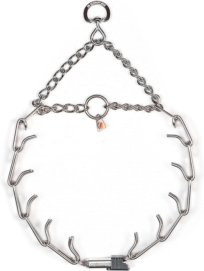Herm Sprenger Dog Training Prong Collar with Quick Release Cliclock Buckle & Swivel Ring | Adjustable Length German Made Stainless Steel Collar for Small to Medium Dogs Up to 15" Neck (2.25mm Prongs)