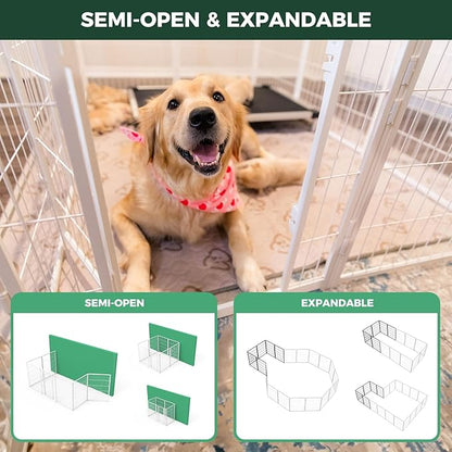 FXW Homeplus Unleashed Indoor Dog Playpen - Stress-Free and Safe Play, Heavy Duty 40 Inch 6 Panels Dog Pen for Medium and Large Dogs, White│Patented