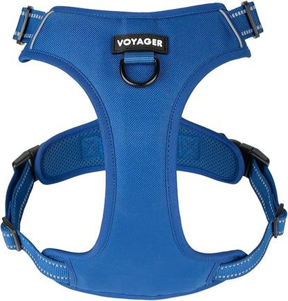 Voyager Dog Harness Dual Leash Attachment No-Pull Control Adjustable Soft but Strong Pet Harness for Medium and Large Dogs with 3M Reflective Technology, Royal Blue Lattice Nylon, XL (Chest: 28-37")