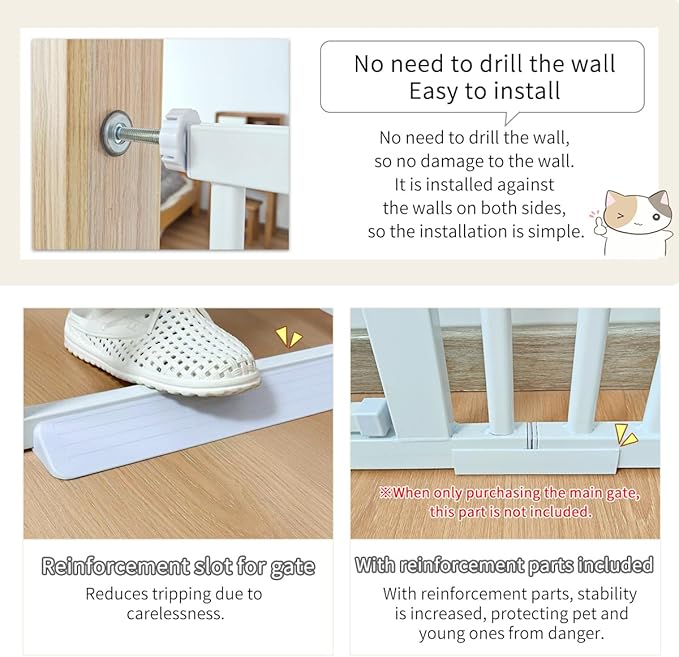 Lumizone Extra Tall Cat Gate 61.02" High Pressure Mounted Extra Wide 2025 New (17 Sizes) 1.37" Gap No Drilling Auto-Close One-Handed Operation Tall Pet Gate for Dogs(White, 61.02" H x 50.98"-55.11" W)