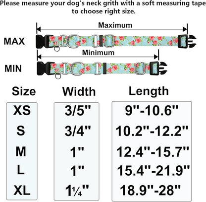 No Pull Martingale Dog Collar with Buckle Floral Slip Collar for Female Dogs (Green Rose,Large)