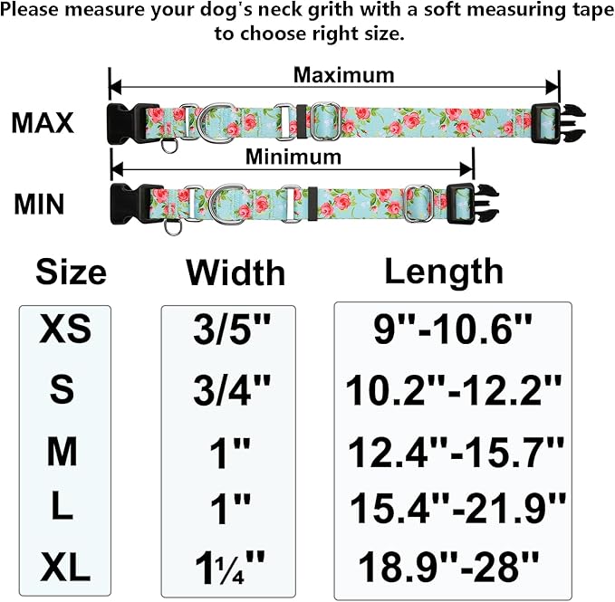 Martingale Collar for Dogs with Buckle Pink Floral Dog Collar No Pull Cute Girl Female Dog Collars for Extra Large Dogs, Green Rose