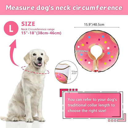 Inflatable Dog Cone Collar Soft Dog Cone Alternative After Surgery to Stop Licking for Large Medium Dogs Recovery Donut Cone Adjustable Neck Collar with Enhanced Anti-Licking Guard Shield,Donut Pink,L