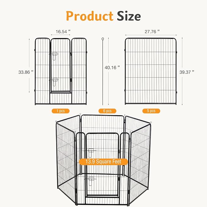 NEWBULIG Dog Playpen for Indoor 40 Inch 6 Panels - Portable Heavy Duty Metal Pet Exercise Pen with Door, Foldable Small Medium Large Dog Puppy Playpen Fence for Outdoor RV, Camping, Yard, Garden