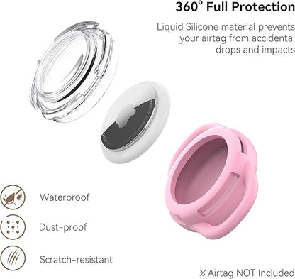 Waterproof Airtag Holder for Dog Collar, Soft Full-Body Protective Airtag Holder for Dog & Cat Collars, Ultra-Durable, Easy Installation, Lightweight Clear Airtag Case (Pink, Small)