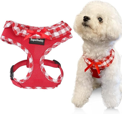 SuperBuddy Upgraded Soft Mesh Dog Harness, Super Breathable Lightweight Pet Harnesses for Puppy Dogs Outdoor Walking, Red Dog Harness -Large