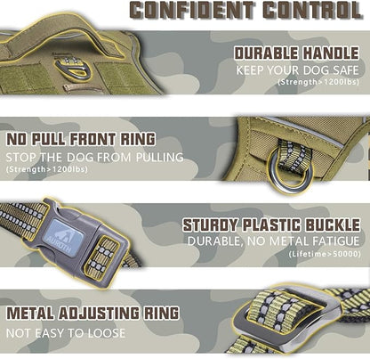 Auroth Tactical Dog Harness for Small Medium Dogs No Pull Adjustable Pet Harness Reflective K9 Working Training Easy Control Pet Vest Military Service Dog Harnesses Army Yellow M