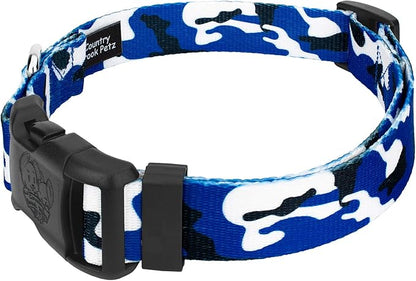 Country Brook Petz - Royal Blue and White Camo Everyday Dog Collar and Leash Limited Edition - Sports and Athletics Collection Featuring Spirited Designs (1 Inch, Medium)