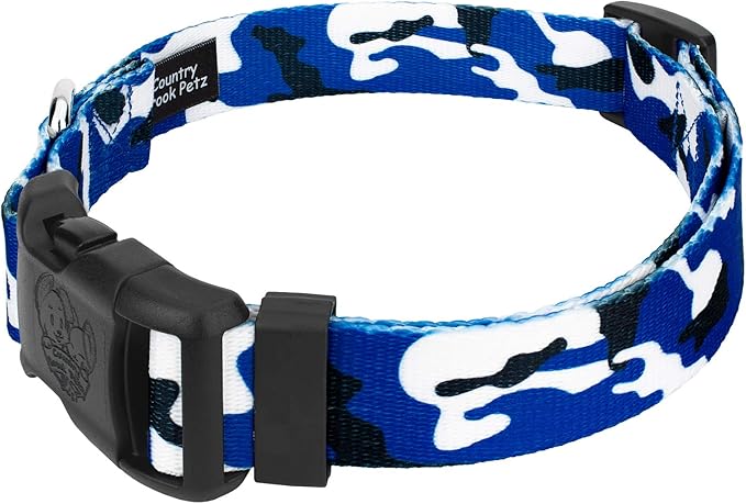Country Brook Petz - Royal Blue and White Camo Everyday Dog Collar and Leash Limited Edition - Sports and Athletics Collection Featuring Spirited Designs (5/8 Inch, Small)