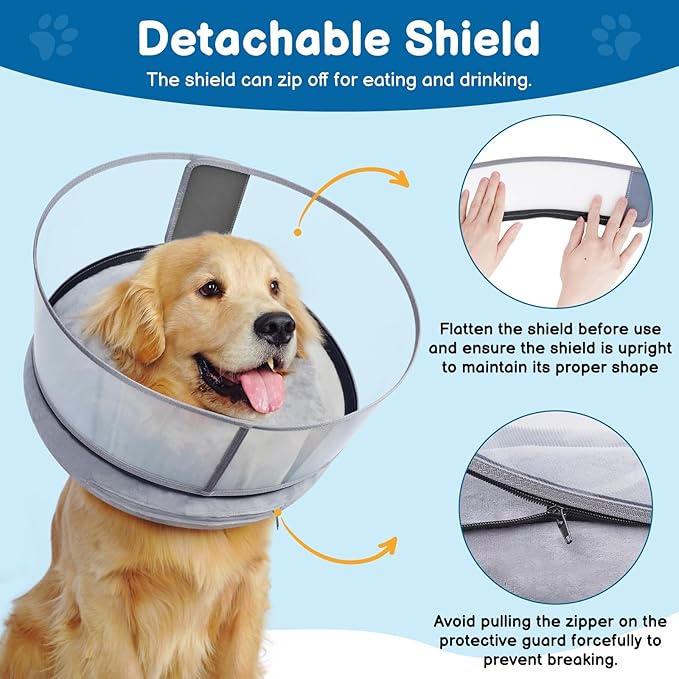 BARKLESS Dog Donut Collar, 2-in-1 Inflatable Dog Collars for After Surgery to Stop Licking Wounds, Patented Protective Donut Cone with High Shield for Small and Medium Pets (Grey, M+)