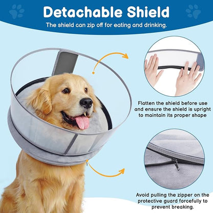 BARKLESS Dog Donut Collar, 2-in-1 Inflatable Dog Collars for After Surgery to Stop Licking Wounds, Patented Protective Donut Cone with High Shield for Small and Medium Pets (Grey, M+)