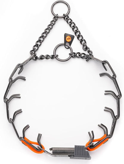 Herm Sprenger Black Stainless Steel Dog Collar with Quick Release ClicLock Buckle O-Ring Biothane Insert Training Collar Made in Germany (Hunter Orange, 16in x 2.25mm(Neck Size up to 13-14in))