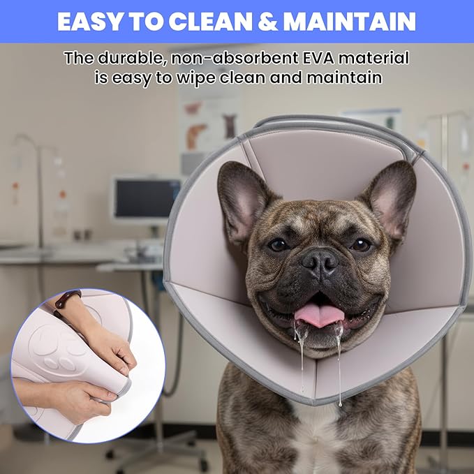 Soft Dog Cone Collar with Massage Points, Adjustable Recovery Collar for Large Dogs After Surgery to Stop Licking, Soothing Pet Cone for Wound Healing (Gray)