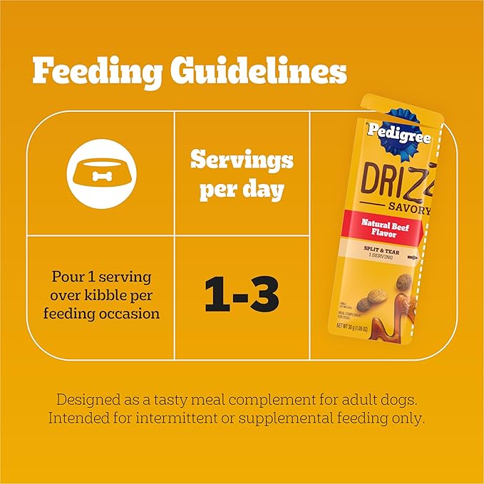 Pedigree Drizzlers for Dogs, Wet Dog Food Gravy Savory Sauce Multipack, 60g Dual-Serving Pouch, 8 Count, Pack of 6 (48 Pouches, 96 Servings Total)