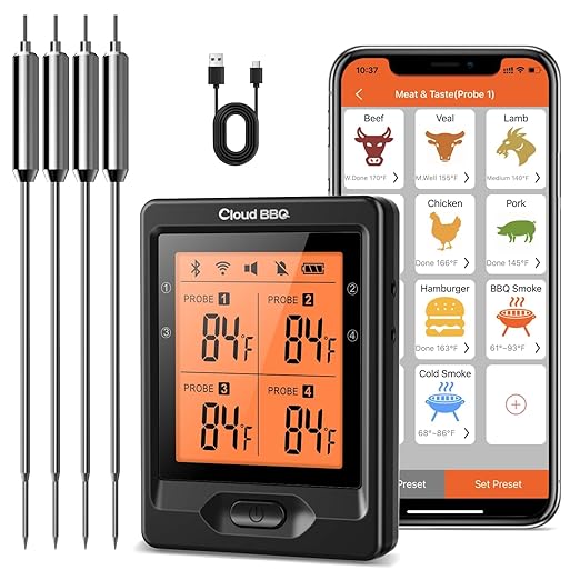 500FT Digital Meat Thermometer Wireless with Multy Probes Bluetooth Kitchen Thermometer for Smoker Grilling Oven (FS66N)