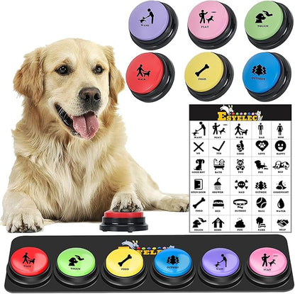 6 Pcs Dog Talking Button Set, Dog Buttons for Communication 30s Voice Recording Speaking Button Pet Speech Training Buzzers with 30 Scene Stickers and Waterproof Anti-Slip Mat for Animal Training