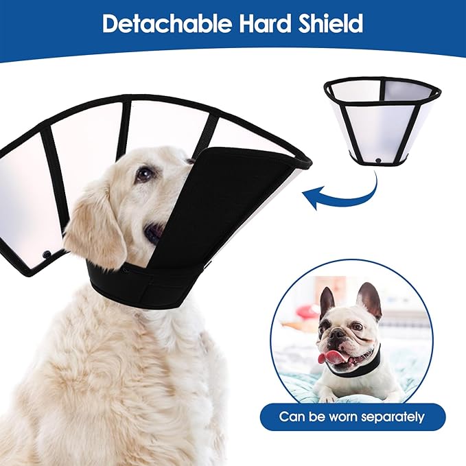 SUNFURA Dog Cones for Large Dogs, Soft Dog Cone to Stop Licking After Surgery, Detachable Pet Recovery E-Collar Alternative for Wound Healing, Black XL