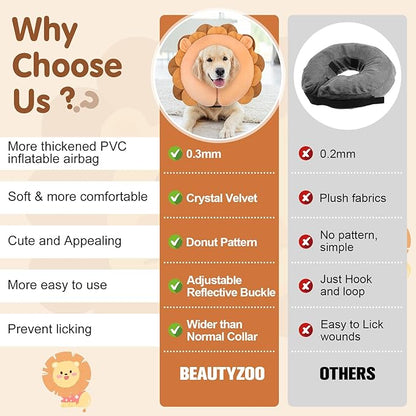 BEAUTYZOO Dog Cone Alternative After Surgery for Large Medium Small Dogs, Soft Inflatable Cone Collar for Dogs Cats, Pet Neck Donut E Collar Dog Recovery Collars to Stop Licking, Lion, S