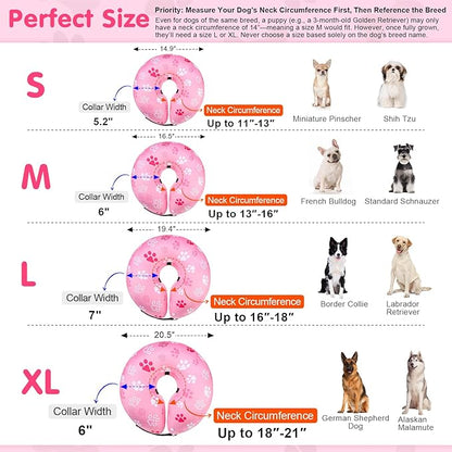 BEAUTYZOO Dog Cone Alternative After Surgery for Large Medium Small Dogs, Soft Inflatable Cone Collar for Dogs Cats, Pet Neck Donut E Collar Dog Recovery Collars to Stop Licking, Paw Pink, L