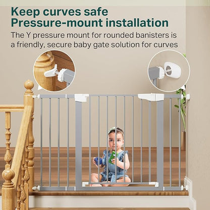 Cumbor 29.7-48" Baby Gate for Stairs, Mom's Choice Awards Winner-Dog Gates for Doorways, Auto Close Safety Pet Gate for Dogs Indoor, Easy Install Pressure Mounted Child Gate with Walk Thru Door, Gray