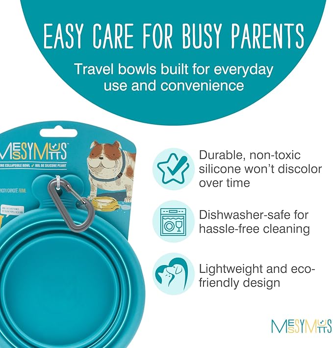 Messy Mutts Silicone Collapsible Bowl | Pet Travel Necessity | Portable Water or Food Dish | Pop Up Watering Bowl | Camping, Hiking, Walking Accessory | Large, 3 Cups | Blue