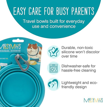 Messy Mutts Silicone Collapsible Bowl | Pet Travel Necessity | Portable Water or Food Dish | Pop Up Watering Bowl | Camping, Hiking, Walking Accessory | Large, 3 Cups | Blue