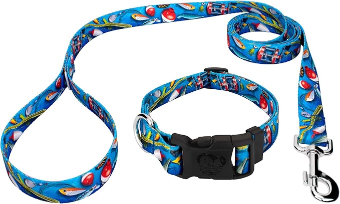 Country Brook Petz - Gone Fishin' Everyday Dog Collar and Leash - Sports and Athletics Collection Featuring Spirited Designs (1 Inch, Extra Large)