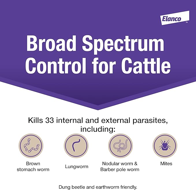 Elanco Cydectin Pour-On Cattle Parasiticide | Treats Worms, Flies, Lice, Grubs, and Mites | 2.5L Dewormer