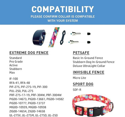 Rhea Rose 1 Inch Replacement Collar Strap Shock Collar with 2 Holes, Compatible with Nearly All Brands and Models of Underground Electric Dog Fences and Training Collars, Red Daisy