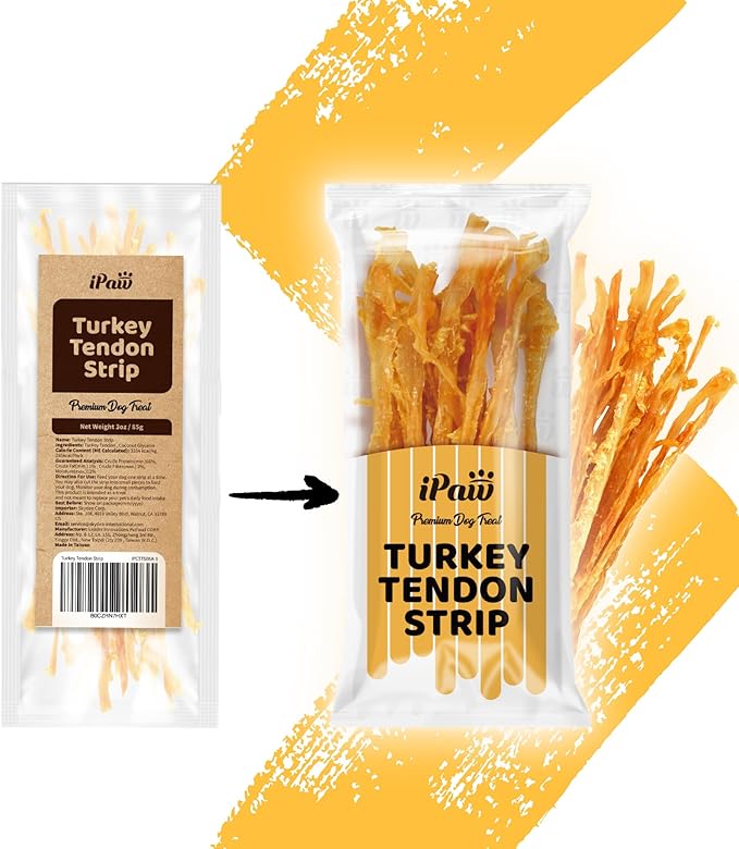 iPaw Turkey Tendon for Dogs 10 Packs/Box Bulk Pack, Single Protein, Hypoallergenic, All Natural Human Grade Puppy Chew, Dog Treats for Signature Series, Rawhide Alternative