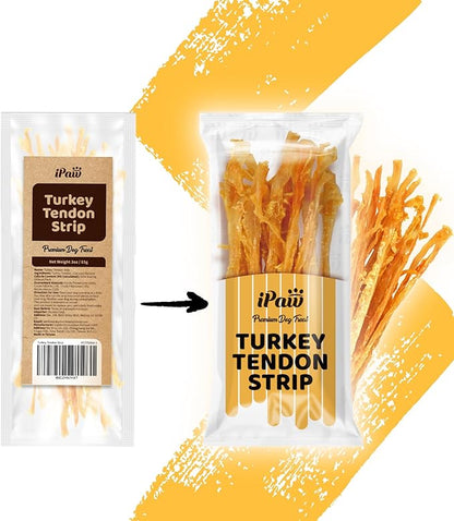 iPaw Turkey Tendon for Dogs 10 Packs/Box Bulk Pack, Single Protein, Hypoallergenic, All Natural Human Grade Puppy Chew, Dog Treats for Signature Series, Rawhide Alternative