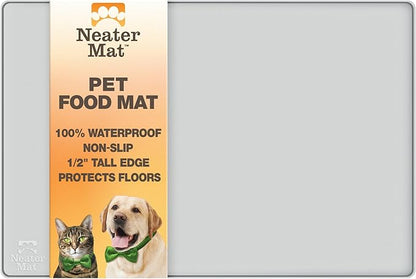 Neater Pet Brands Neater Mat Pet Mats for Food and Water, Cat & Dog Bowl Mat Waterproof Silicone, Feeding Tray, Dog Food Mats for Floors, Placemat w/Raised Edge for Under Bowls, 32" x 24", Light Gray