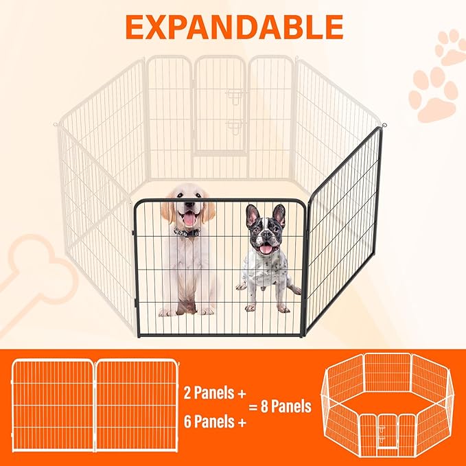 FDW Dog Playpen Dog Pen Dog Kennel 2 Panels 32 Inch Height Indoor Outdoor Folding Metal Portable Puppy Exercise Pen Heavy Duty Dog Fence for Yard Camping,Black