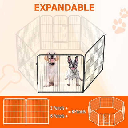 FDW Dog Playpen Dog Pen Dog Kennel 2 Panels 32 Inch Height Indoor Outdoor Folding Metal Portable Puppy Exercise Pen Heavy Duty Dog Fence for Yard Camping,Black