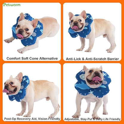 PetWarm Dog Recovery Collar, Recovery Collar for Dogs, Lightweight Soft Flower Design, Comfortable Neck Protector Helps Discourage Licking, Post-Visit Protective Collars, Animal Print, Blue, L