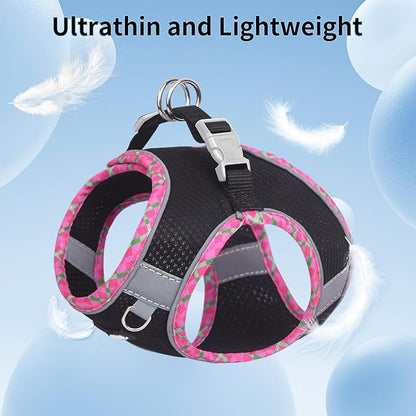 AIITLE Small Dog Harness - Breathable Double-Layer Jacquard No-Choke Vest, Durable Anti-Tear Fabric with Reflective Trim - Perfect for Running, Parties, Daily Walks (Black, XS)