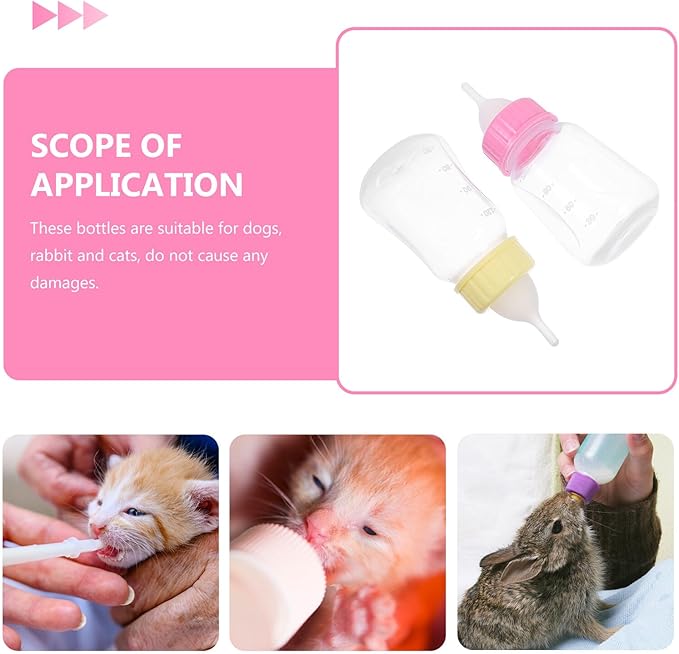 COHEALI 2Pcs Pet Nursing Bottles for Kittens and Puppies Soft Plastic Feeding Bottles with Easy Squeeze Design Safe and Reusable Milk Feeders for Newborn Pets Yellow Pink