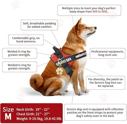 Opstin Service Dog Vest, ID Tag + 50 ADA Information Cards, Service Dog Harness w Patch in Sizes X Small to XX Large, Ruggedized Metal Tag, Service Animal Information Cards, ESA Accessory Set Medium