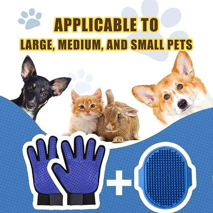 NVNAN Cat & Dog Grooming Gloves - Dog Shampoo Brush & Deshedding Brush for Shedding, Gentle Pet Hair Remover & Massage Gloves for Cats, Dogs, All Fur Types (1 Brush +1 Pair Gloves)