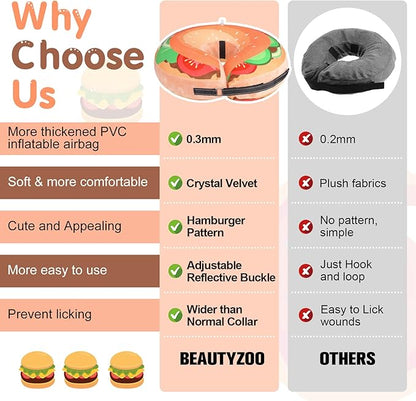 BEAUTYZOO Dog Cone Alternative After Surgery for Large Medium Small Dogs, Soft Inflatable Cone Collar for Dogs Cats, Dog Neck Donut E Collar Pet Recovery Collars to Stop Licking, Brown Burger, M