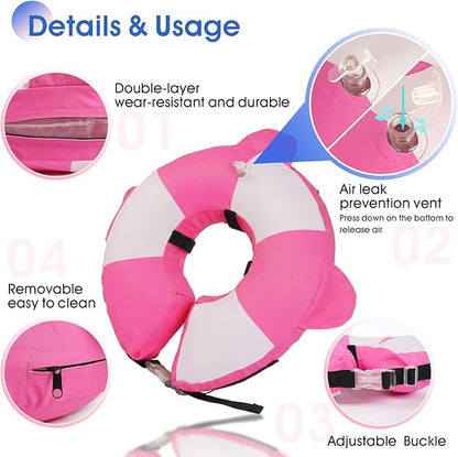 Inflatable Dog Cone Collar Alternative After Surgery,Comfortable Anti-Licking & Biting Recovery Donut Collar,Lightweight Waterproof Easy to Clean (Pink,Small)