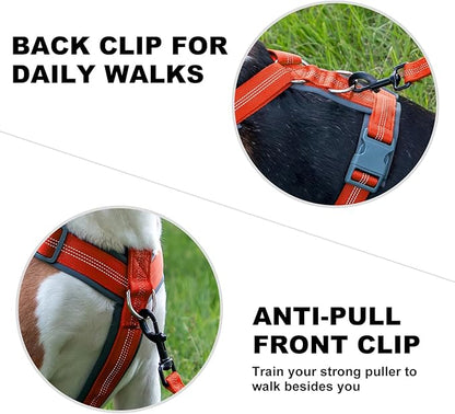Plutus Pet No Pull Dog Harness, Adjustable Nylon Harness with Soft Padding, Reflective and Heavy Duty Dog Harness for Small, Medium, Large Dogs(Orange, M)